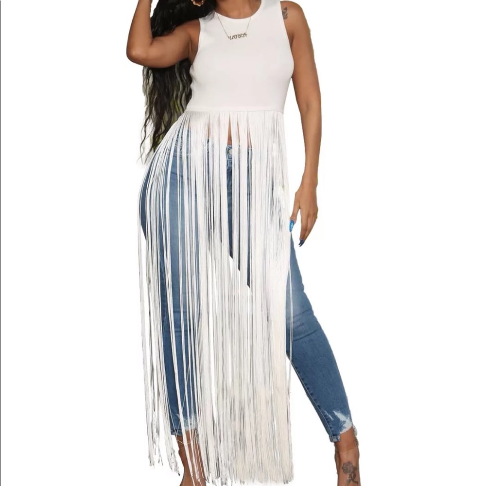 White fringe top